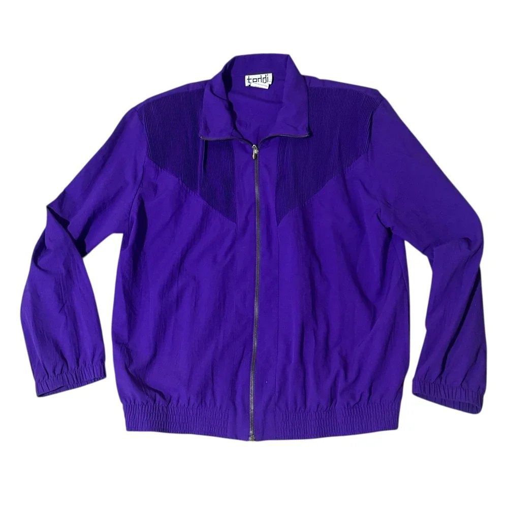 Vintage Teddi Purple Windbreaker Jacket Pleated Chevron Yoke Made in‎ USA Large